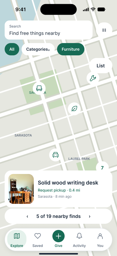 Trove map of nearby free finds